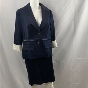 Escada Navy White Cotton 2pc skirt set